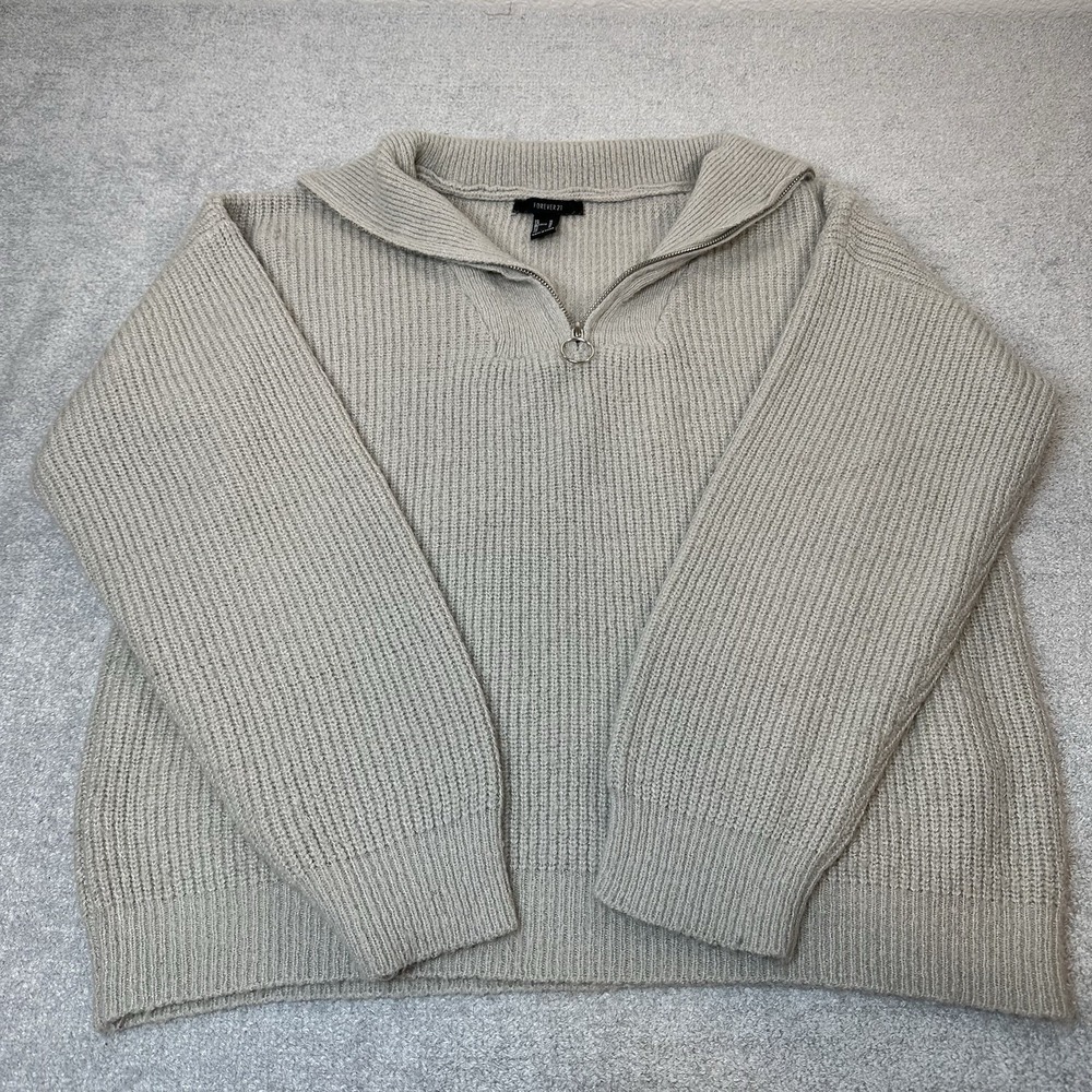Forever 21 Long‎ Sleeve Gray Sweater Collar 1/3 Zipper